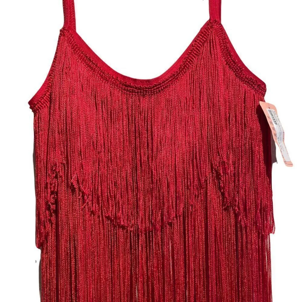 Nwt Motionwear Red Fringe Crop Camisole Girls 12-14